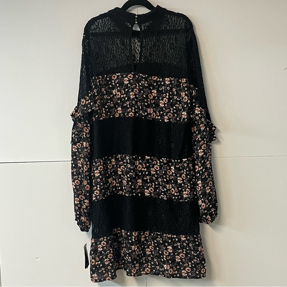 Women’s City Triangle Gorgeous Black Floral, Lacey, Ruffled Sleeved Boho Dress.